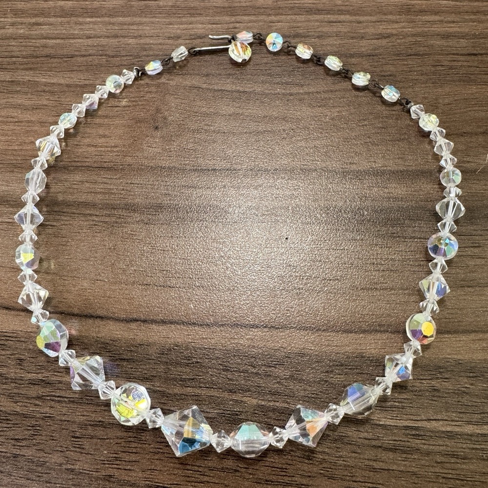Vintage Clear AB Aurora Borealis Faceted‎ Graduated Design 16" Choker Necklace